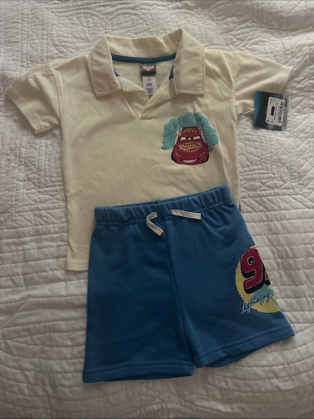 3T Disney Pixar Cars Lightning McQueen Polo Set - Cream & Blue